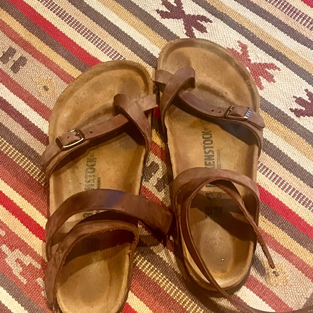 Brown Leather Sandals with Adjustable Ankle Strap - Picture 3 of 6